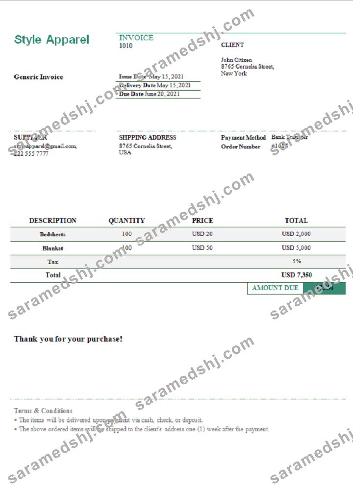USA Style Apparel invoice